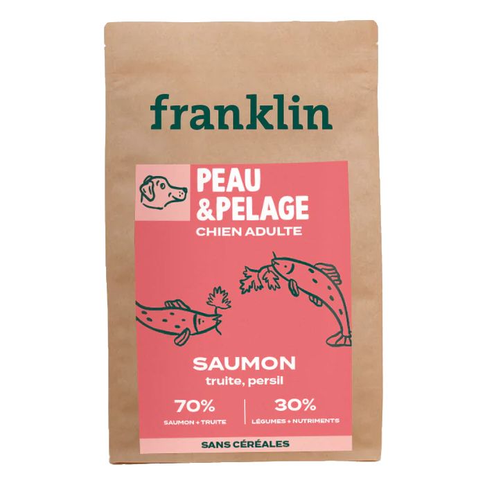 Croquettes Franklin Peau et Pelage sans céréales pour chien adulte, saumon, truite et persil