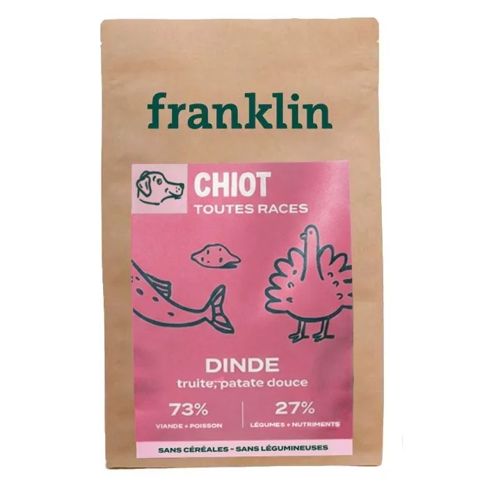 Croquettes Franklin sans céréales pour chiot, dinde, truite et patate douce