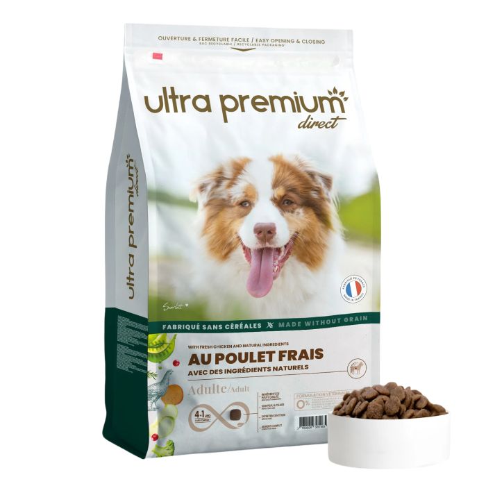 Croquettes Ultra Premium Direct sans céréales au poulet frais pour chien adulte toutes tailles