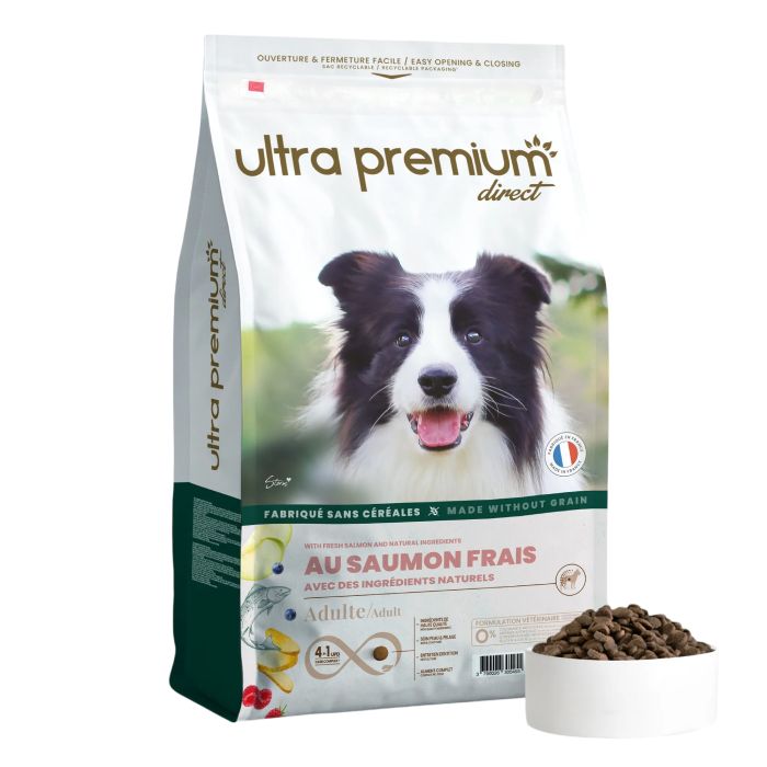 Croquettes Ultra Premium Direct sans céréales au saumon frais pour chien adulte toutes tailles
